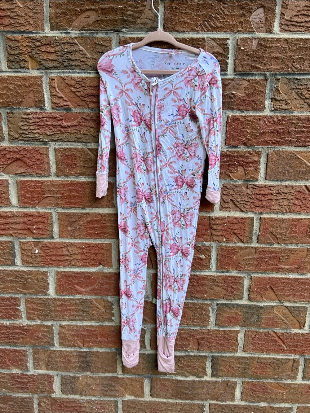 Posh Peanut Pink Floral girls One-Piece Zipper Pajamas